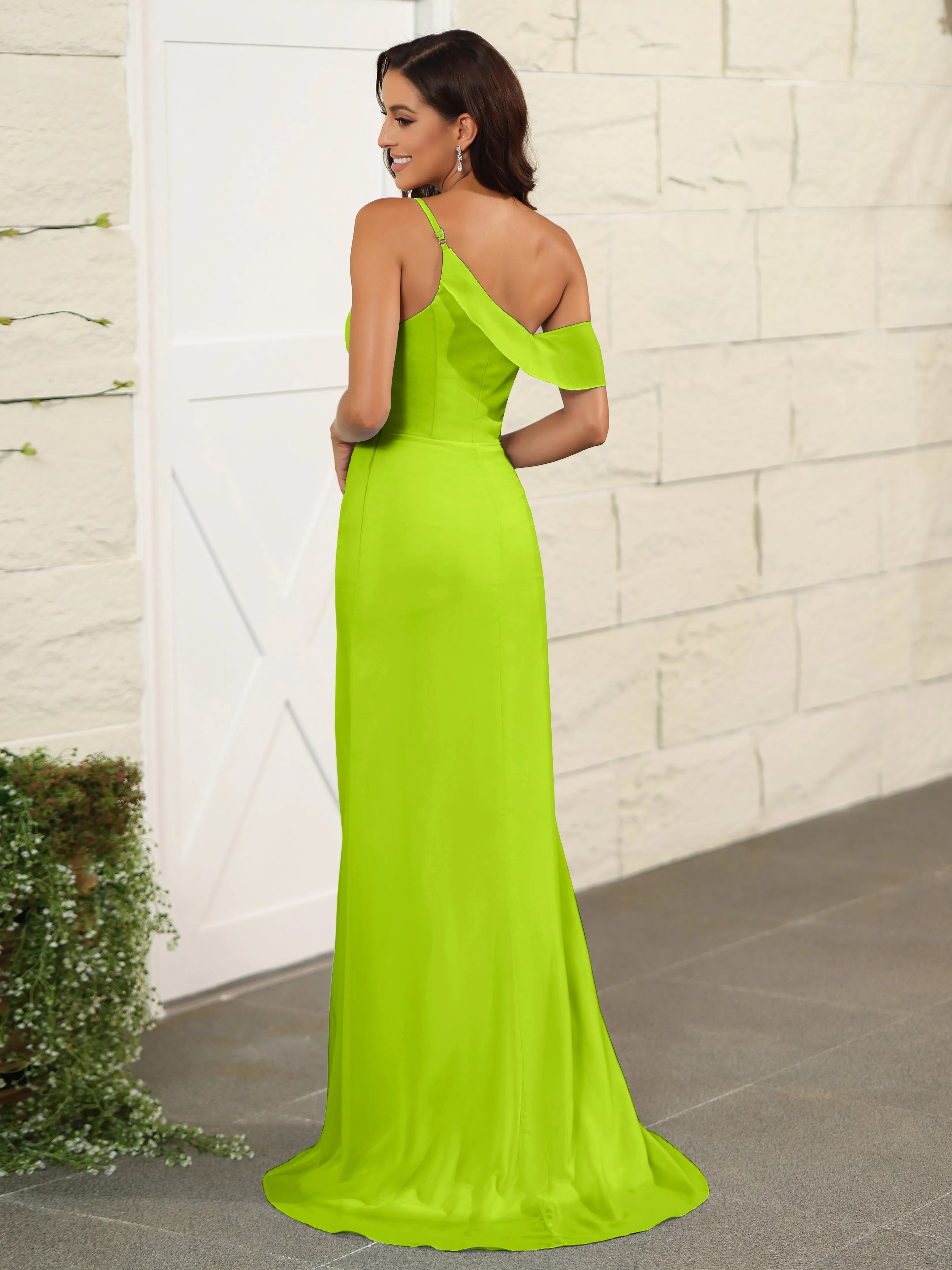 One Shoulder Chiffon Long Bridesmaid Dress with Slit