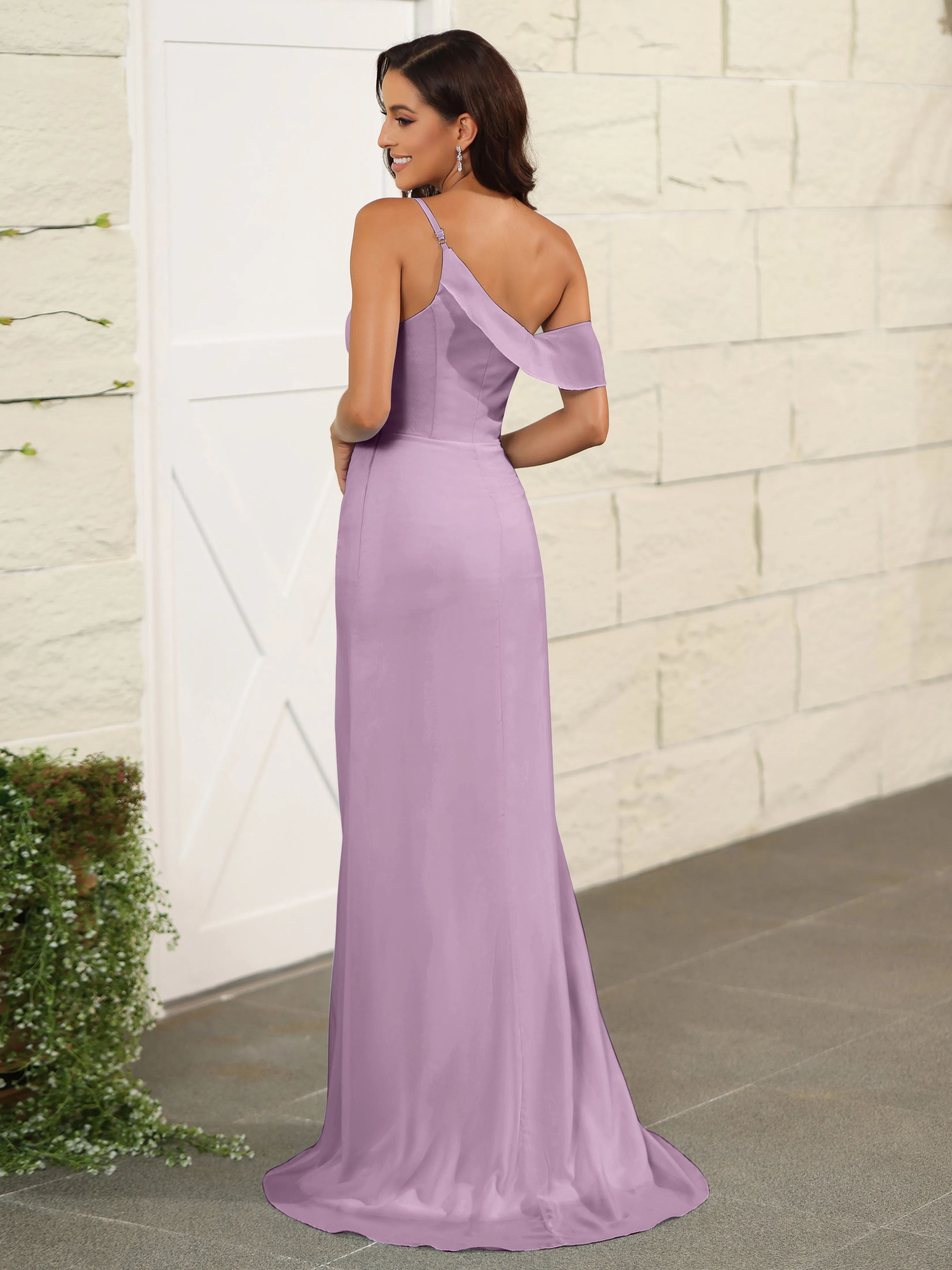 One Shoulder Chiffon Long Bridesmaid Dress with Slit