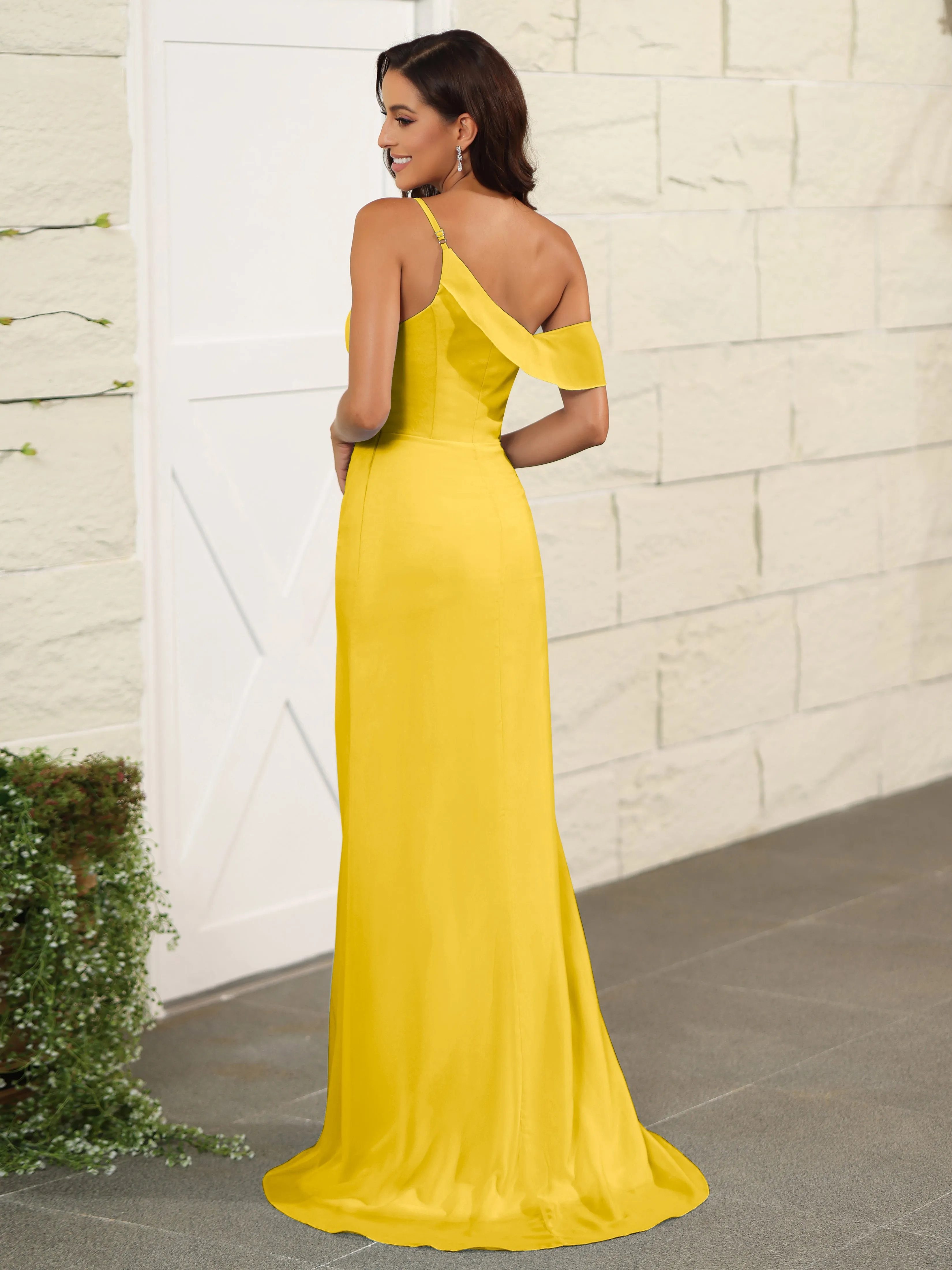 One Shoulder Chiffon Long Bridesmaid Dress with Slit