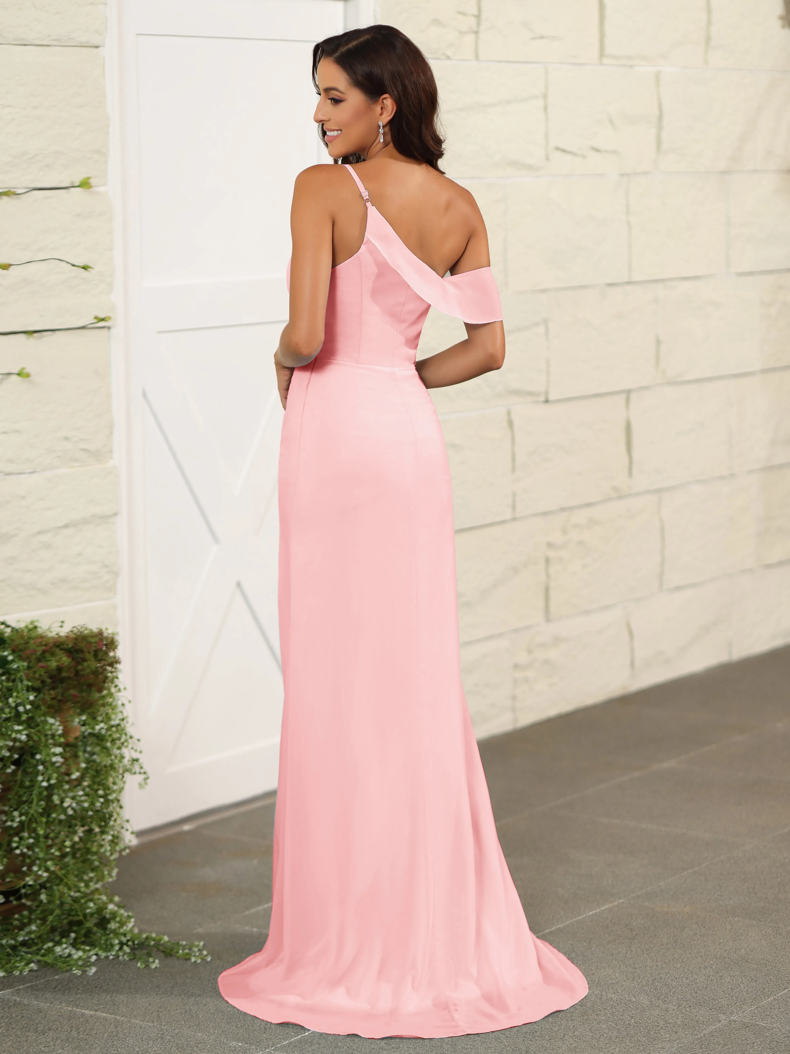 One Shoulder Chiffon Long Bridesmaid Dress with Slit