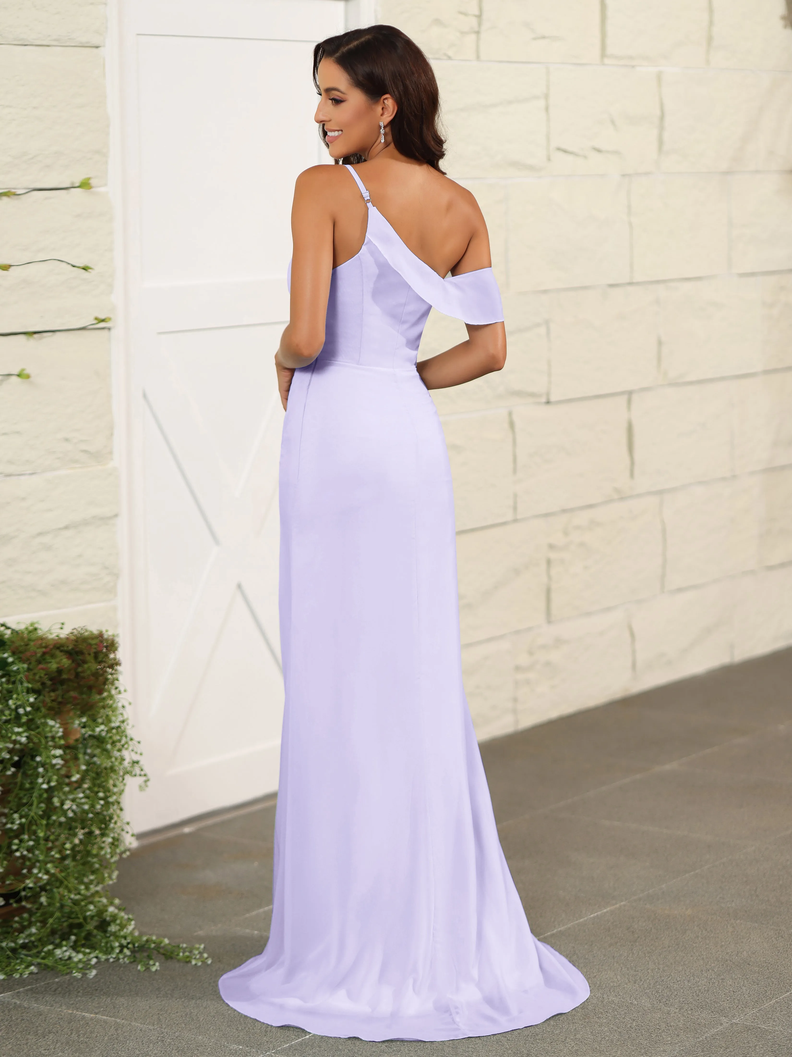 One Shoulder Chiffon Long Bridesmaid Dress with Slit