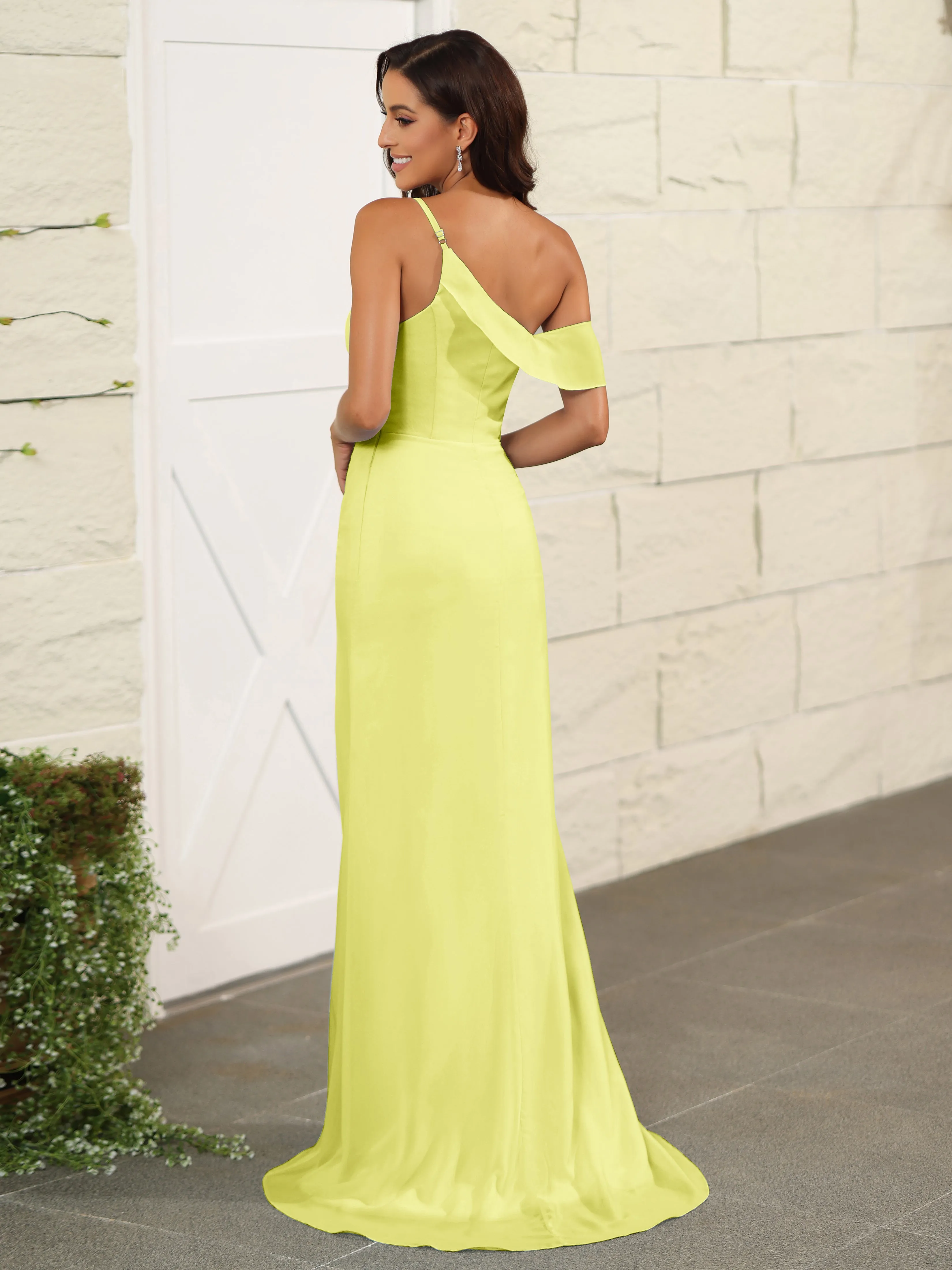 One Shoulder Chiffon Long Bridesmaid Dress with Slit
