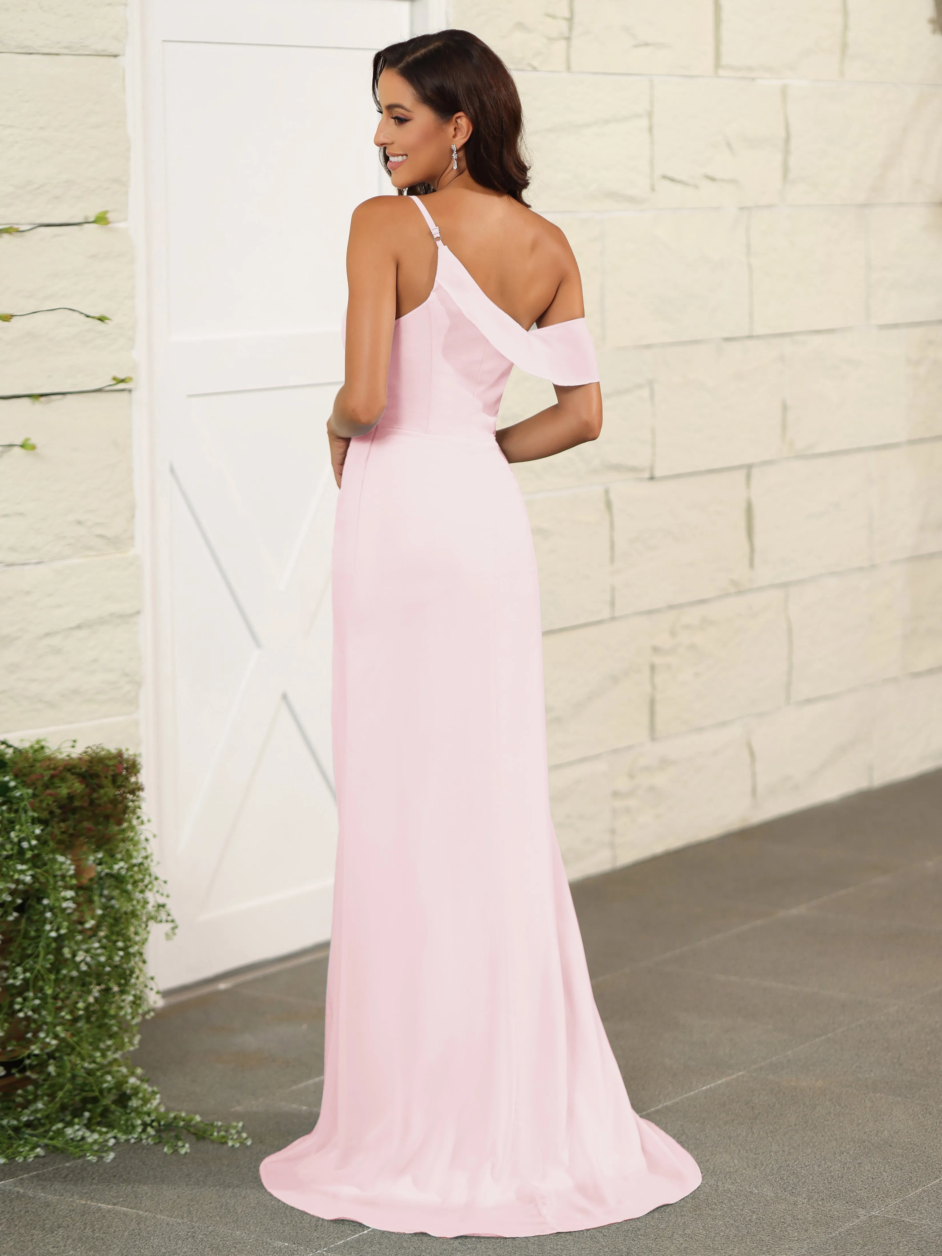 One Shoulder Chiffon Long Bridesmaid Dress with Slit