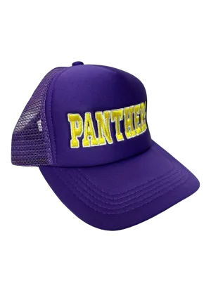 Panthers Purple in Gold Print Foam Trucker Hat