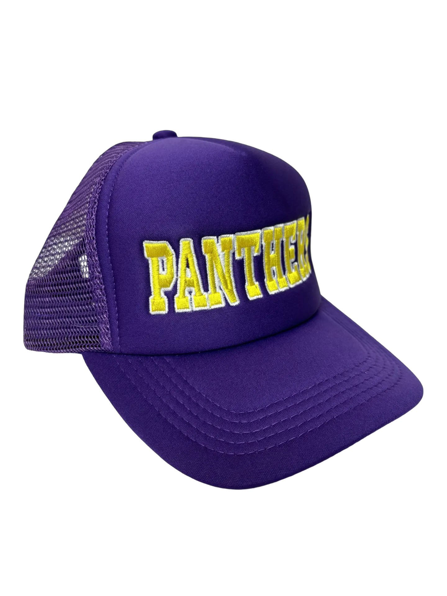 Panthers Purple in Gold Print Foam Trucker Hat
