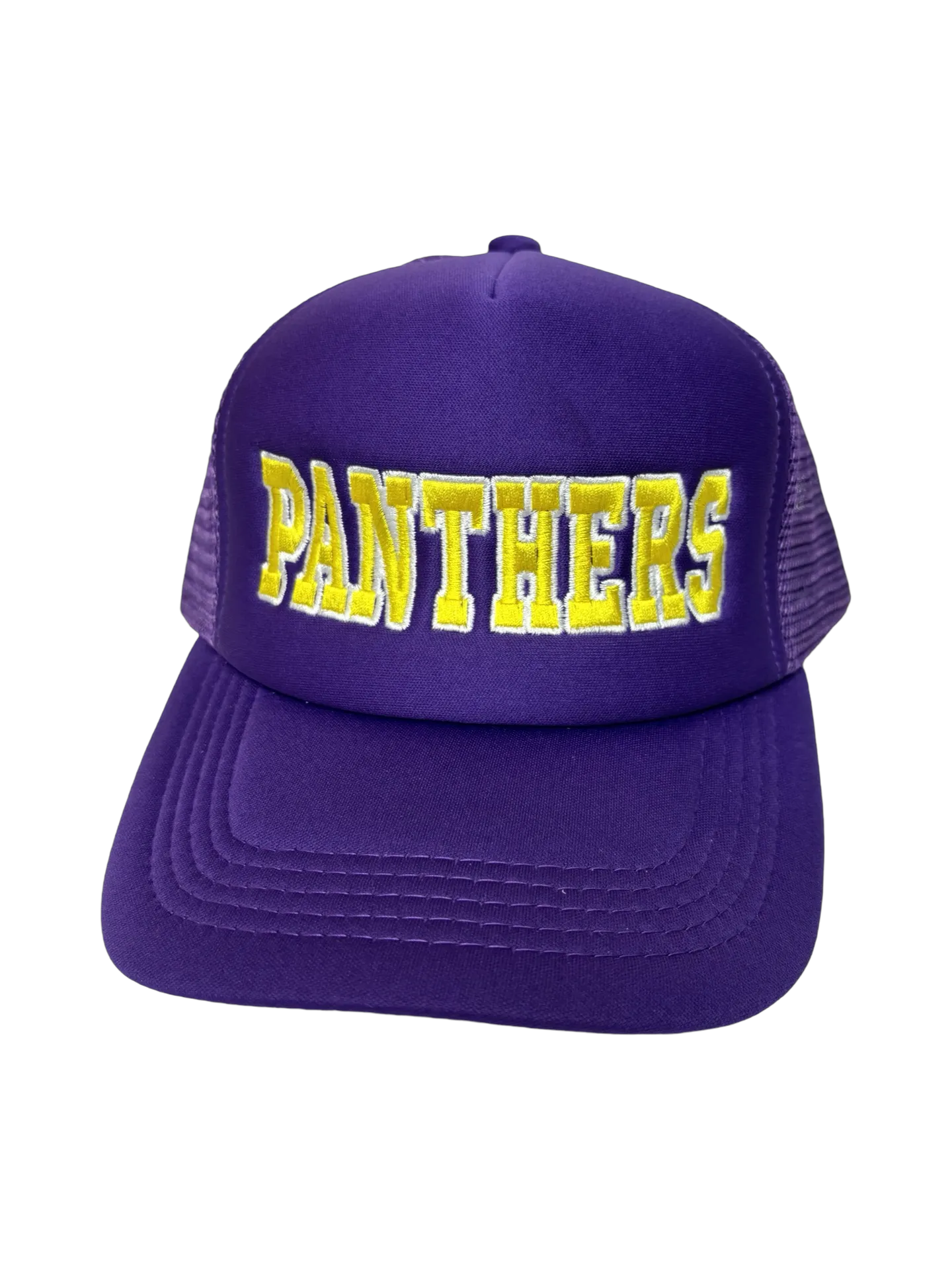 Panthers Purple in Gold Print Foam Trucker Hat