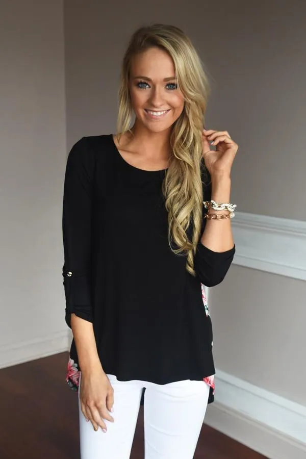Passion Flower Top ~ Black