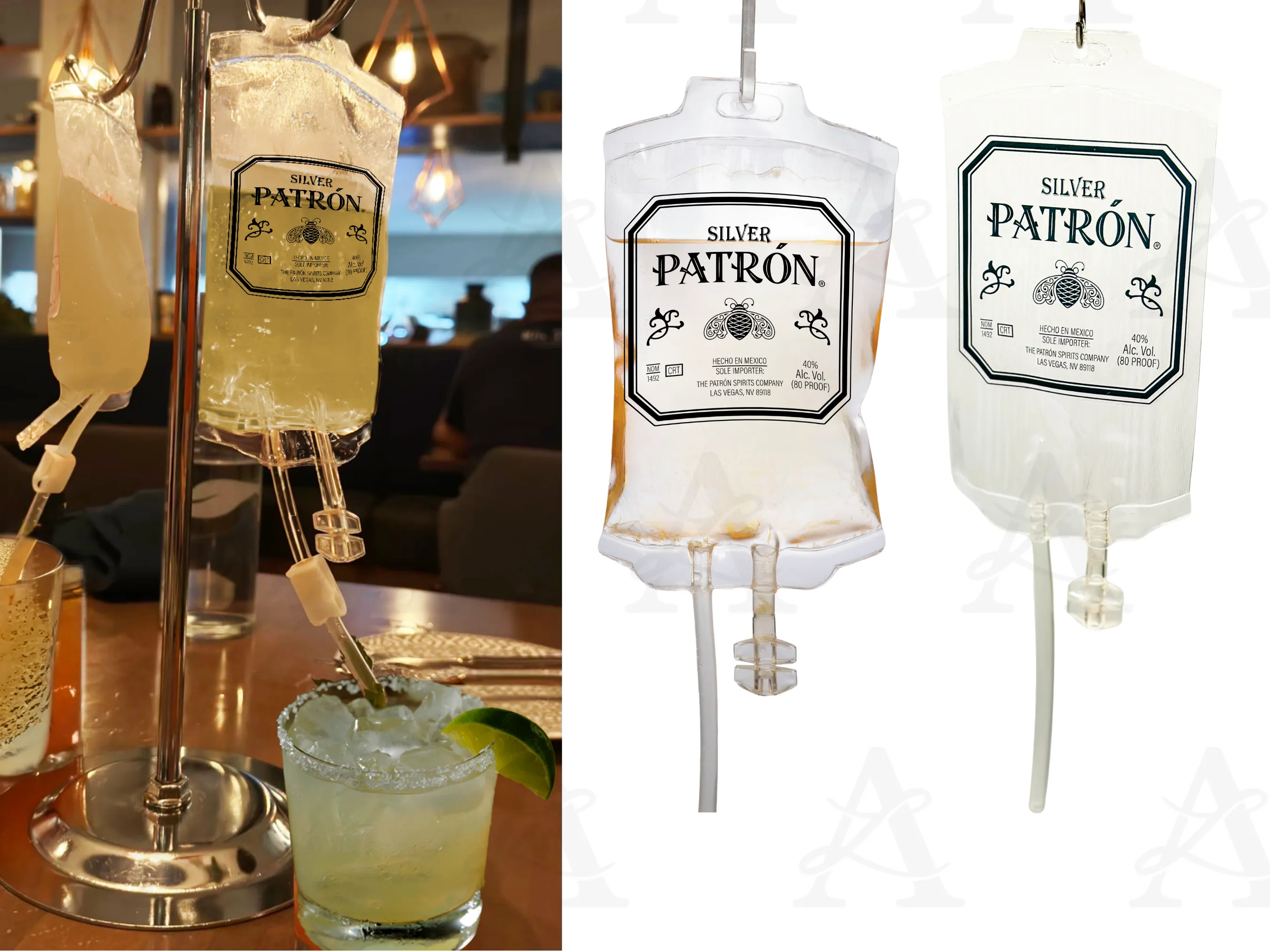 Patron I.V. Drip Therapy Drink Pouch, Tequila Drink Pouch, IV Drip Drink Bag, Cocktail IV, Tequila Glasses