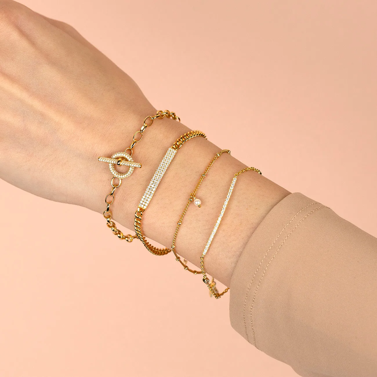 Pavé Bar X CZ Bezel Chain Bracelet