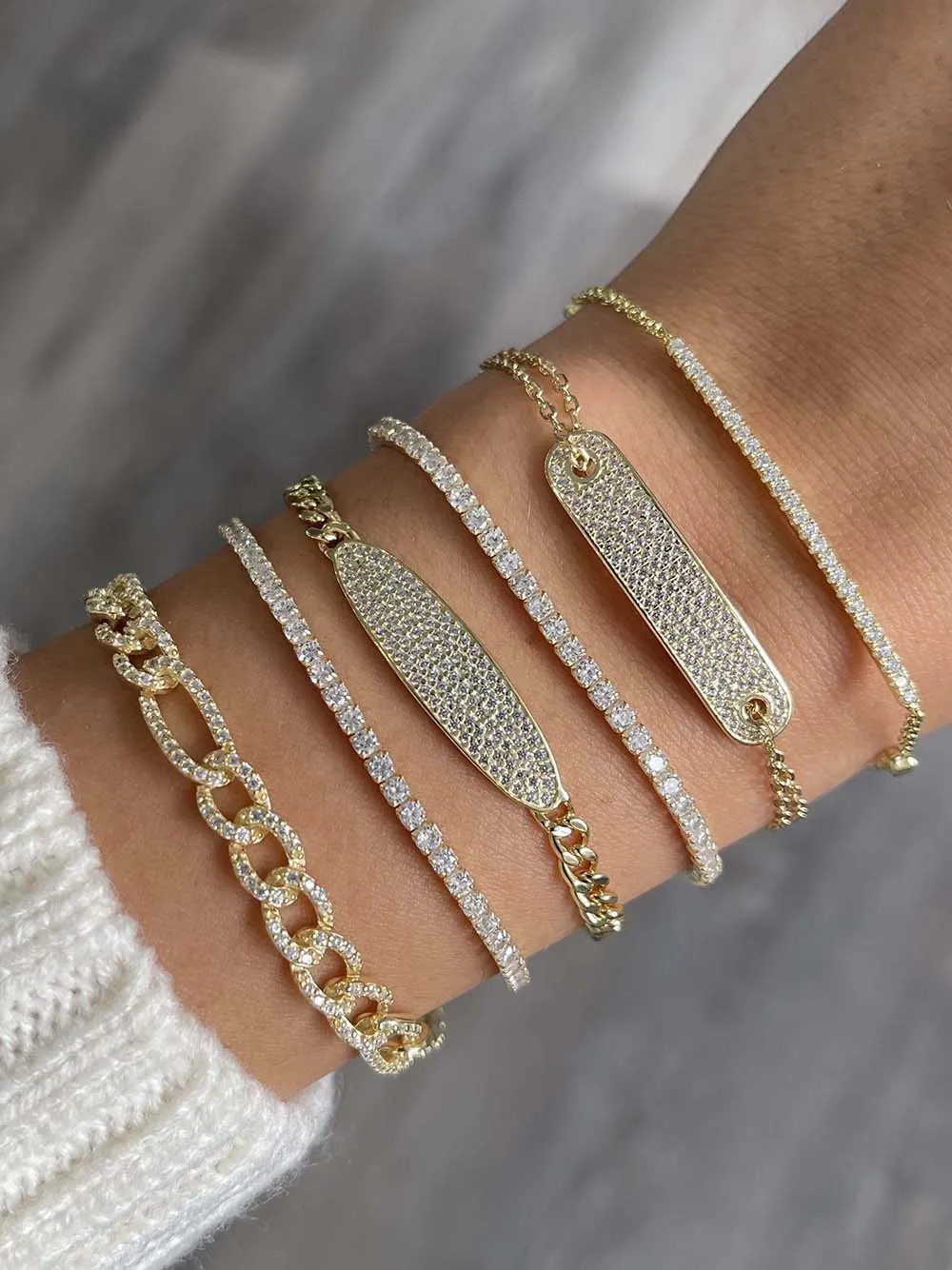 Pavé Bar X CZ Bezel Chain Bracelet