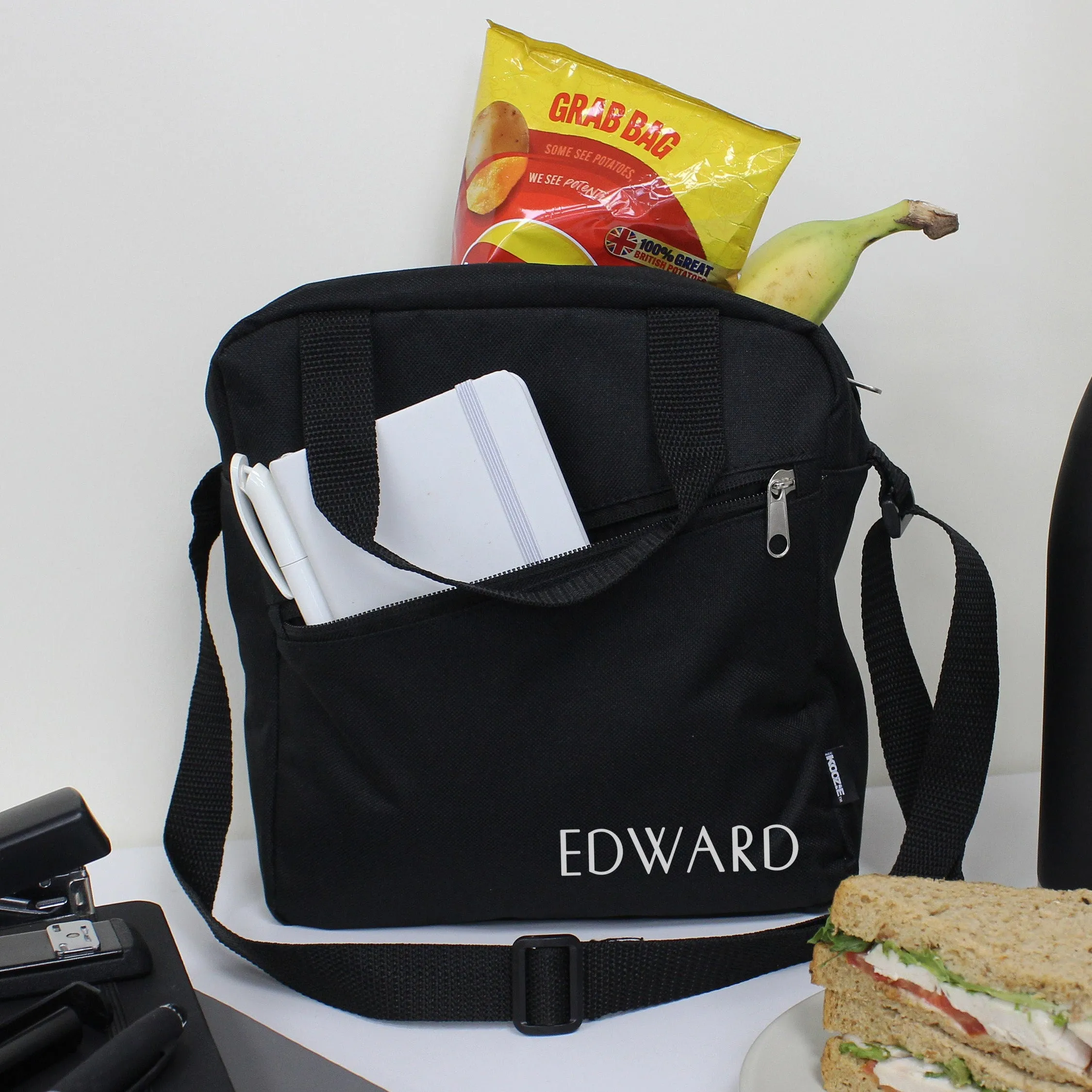 Personalised Insulated Black Lunch Cooler Bag with Any Name or Initials