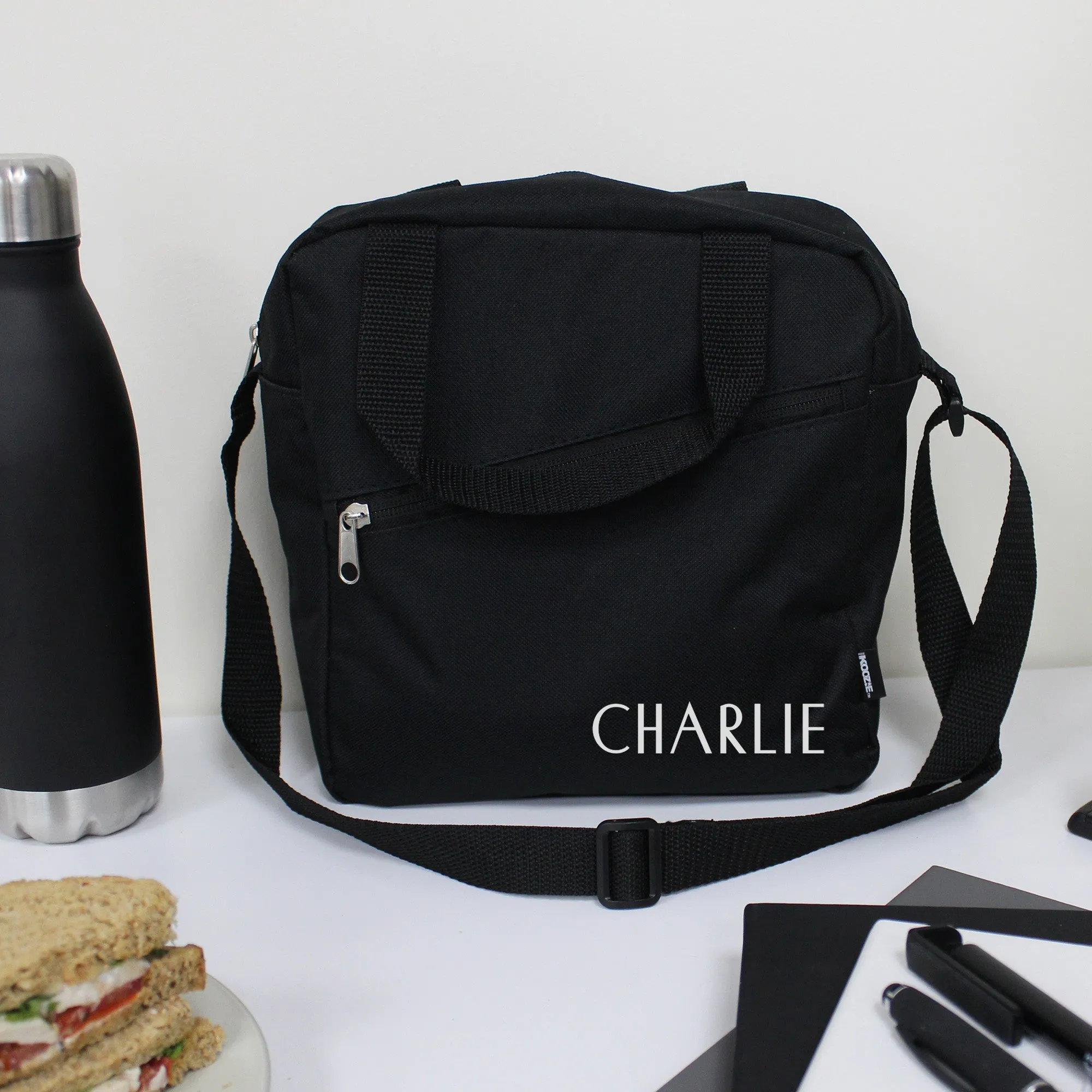 Personalised Insulated Black Lunch Cooler Bag with Any Name or Initials
