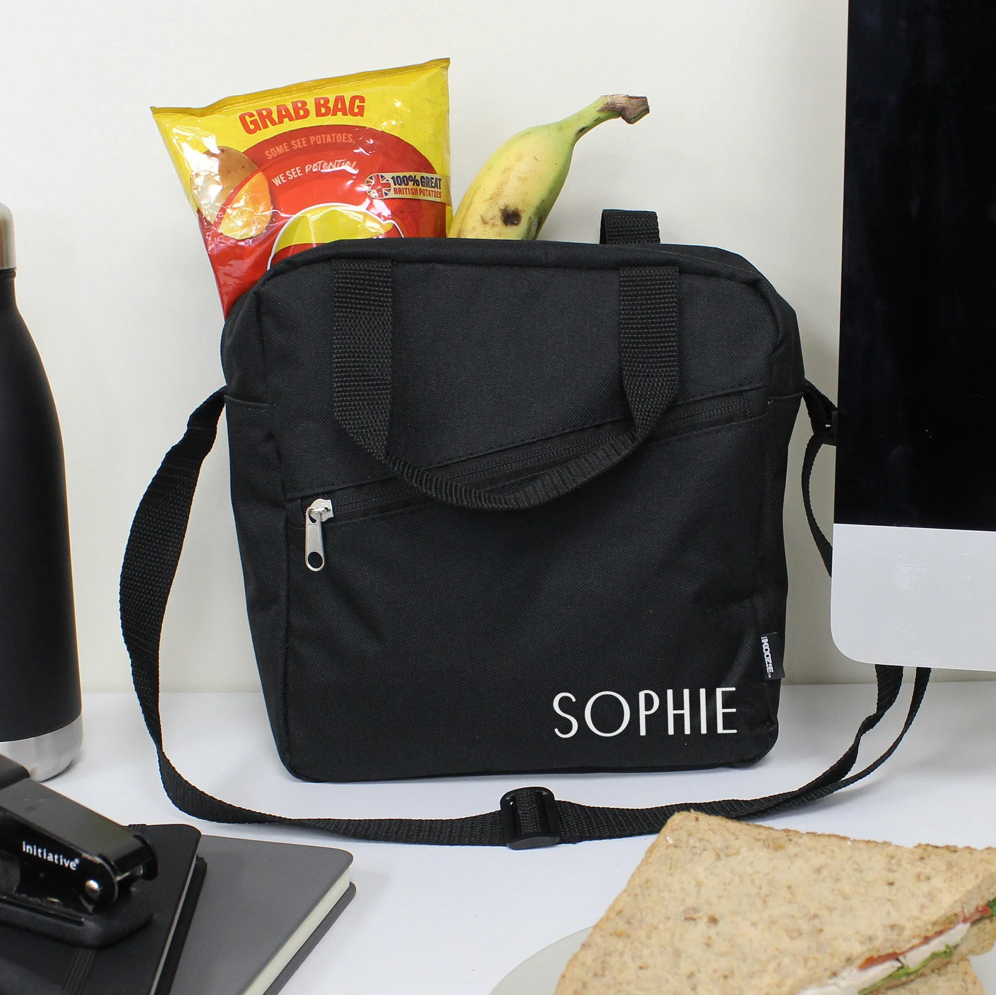 Personalised Insulated Black Lunch Cooler Bag with Any Name or Initials