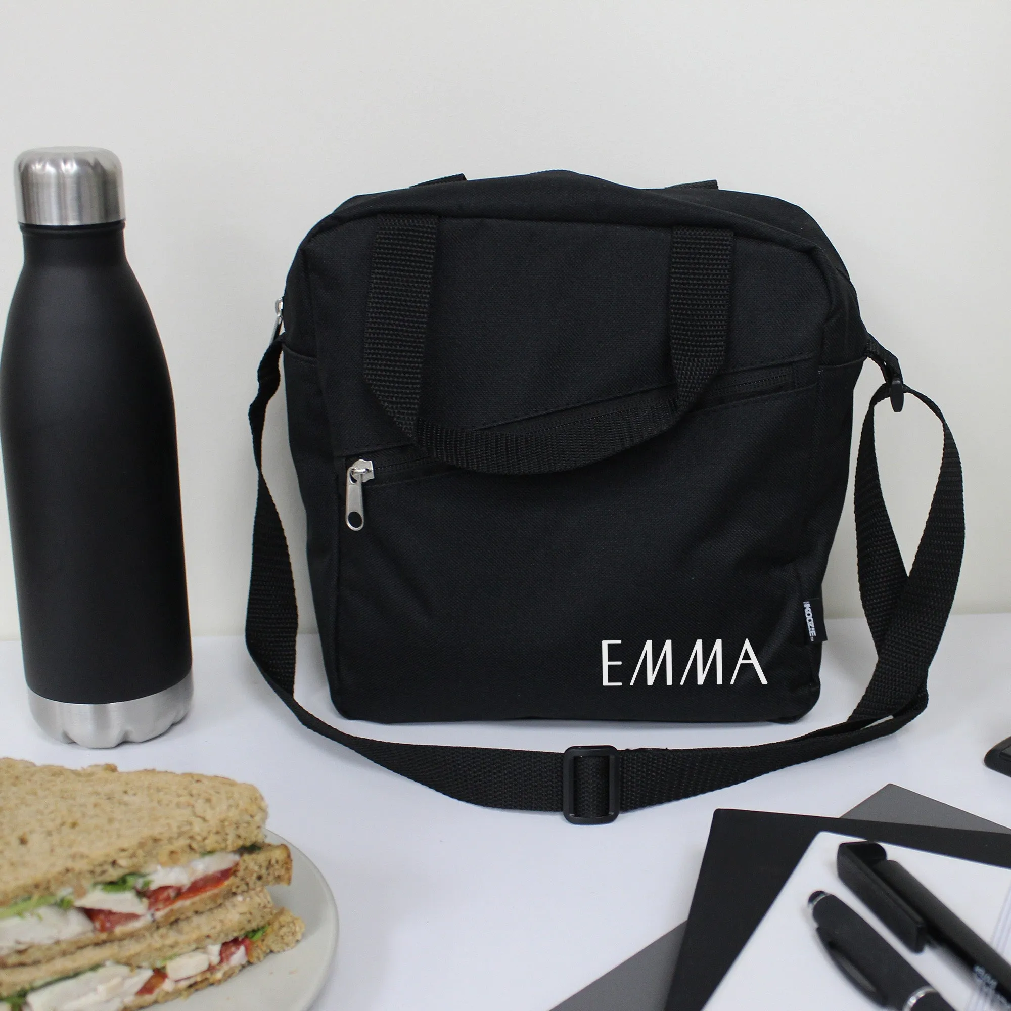 Personalised Insulated Black Lunch Cooler Bag with Any Name or Initials