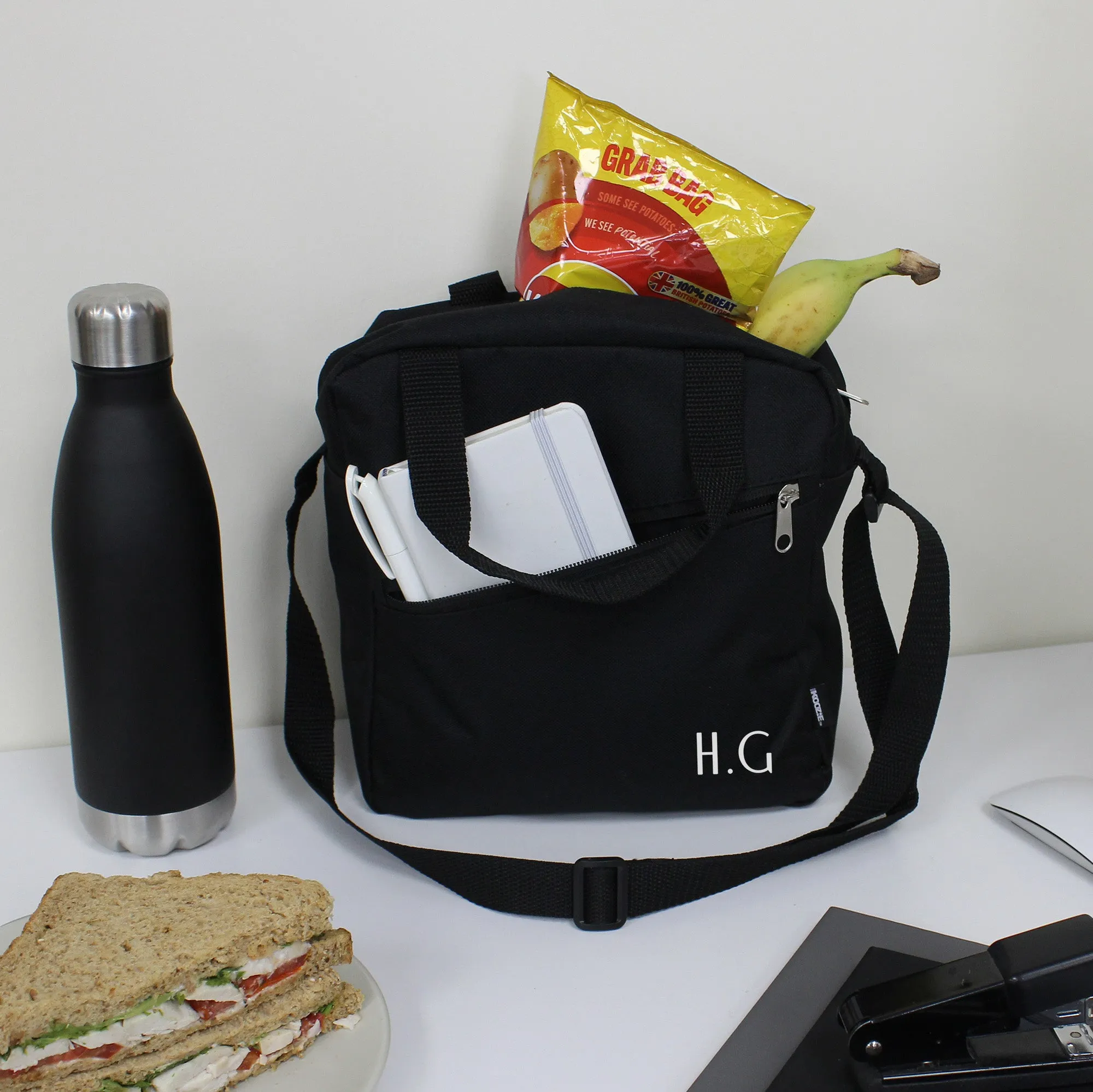 Personalised Insulated Black Lunch Cooler Bag with Any Name or Initials