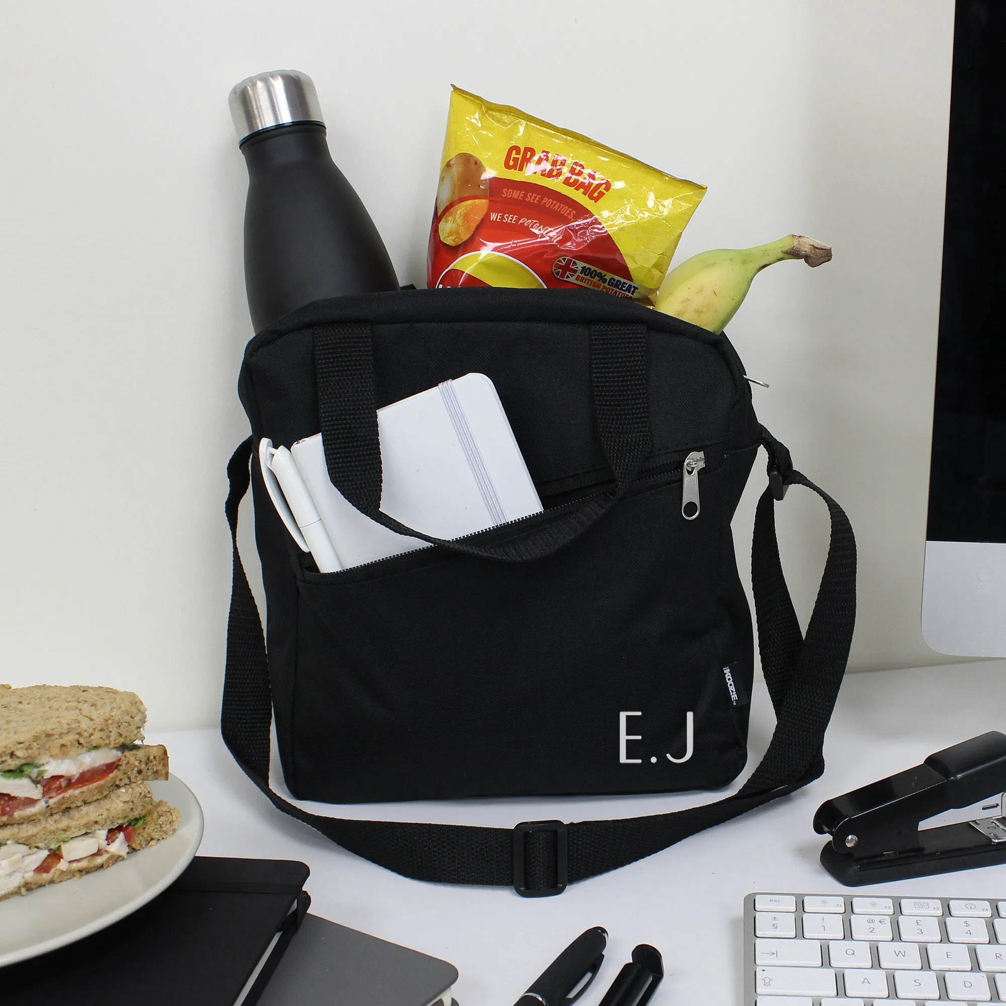Personalised Insulated Black Lunch Cooler Bag with Any Name or Initials
