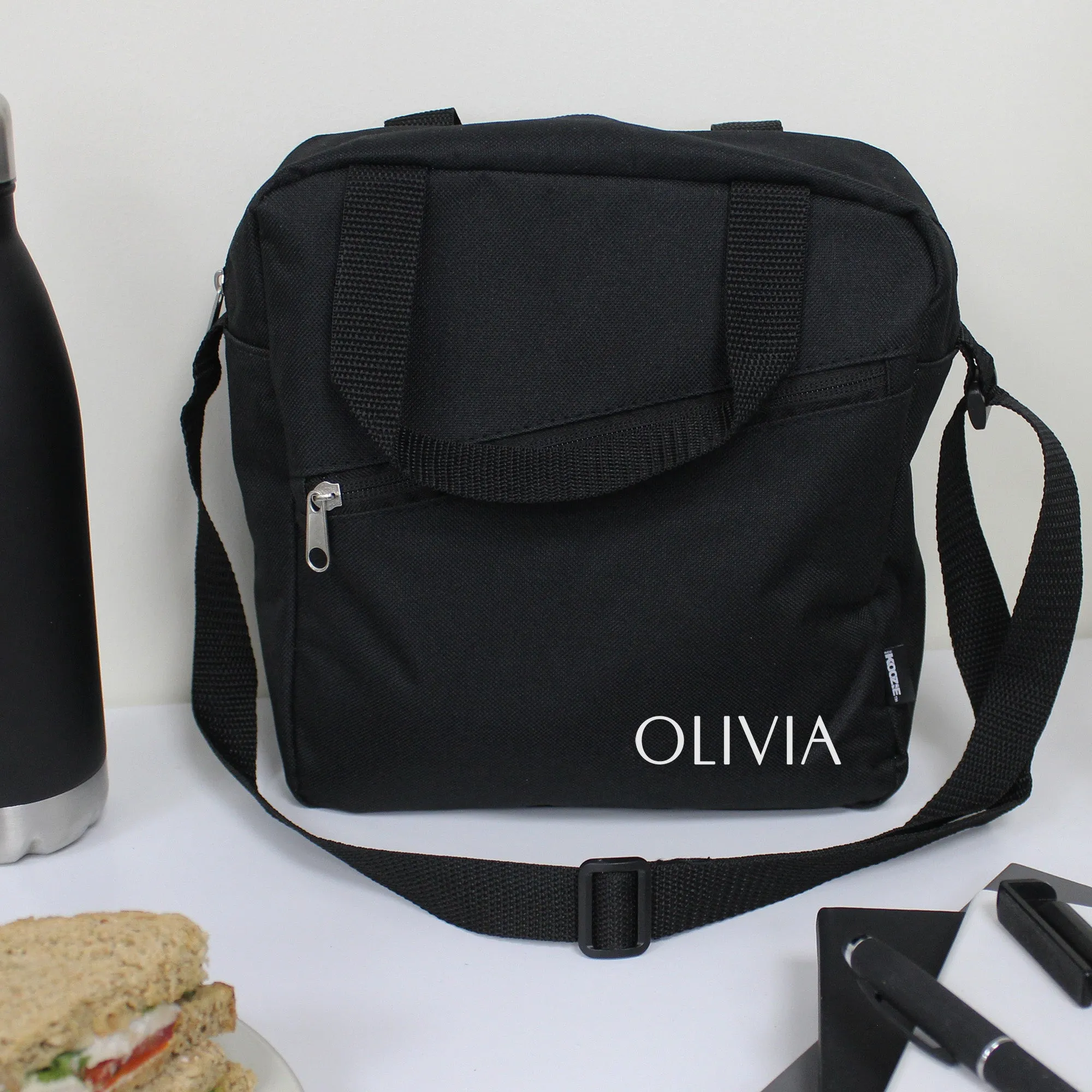 Personalised Insulated Black Lunch Cooler Bag with Any Name or Initials