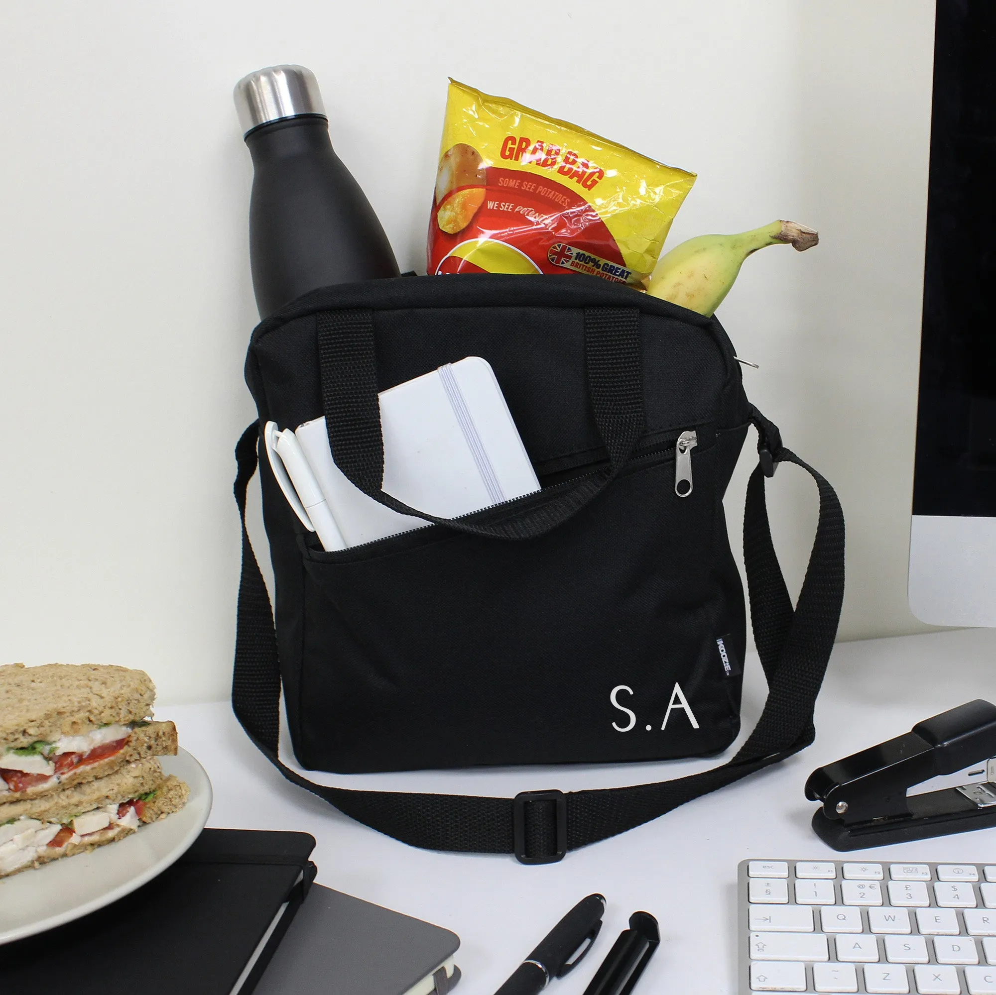 Personalised Insulated Black Lunch Cooler Bag with Any Name or Initials