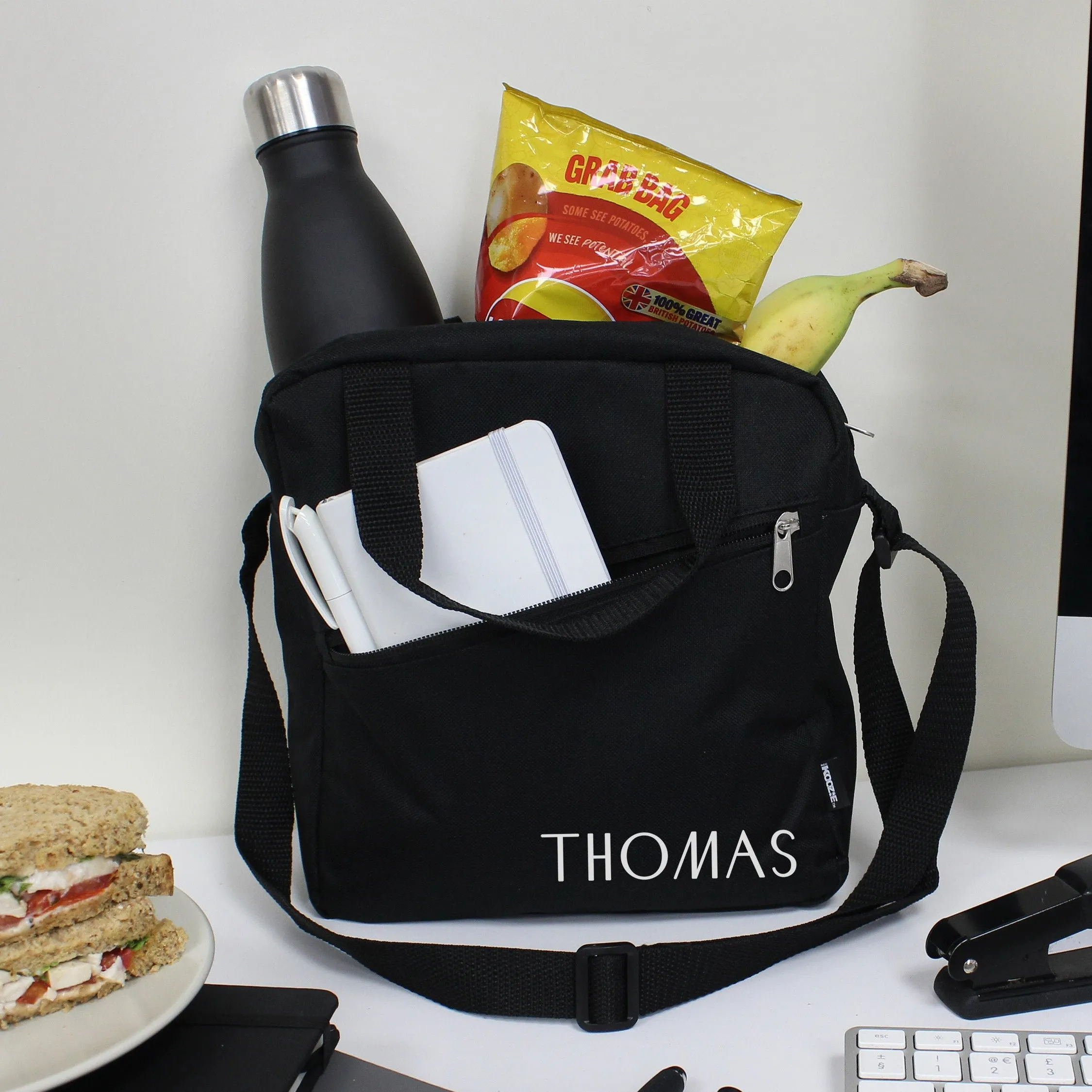 Personalised Insulated Black Lunch Cooler Bag with Any Name or Initials