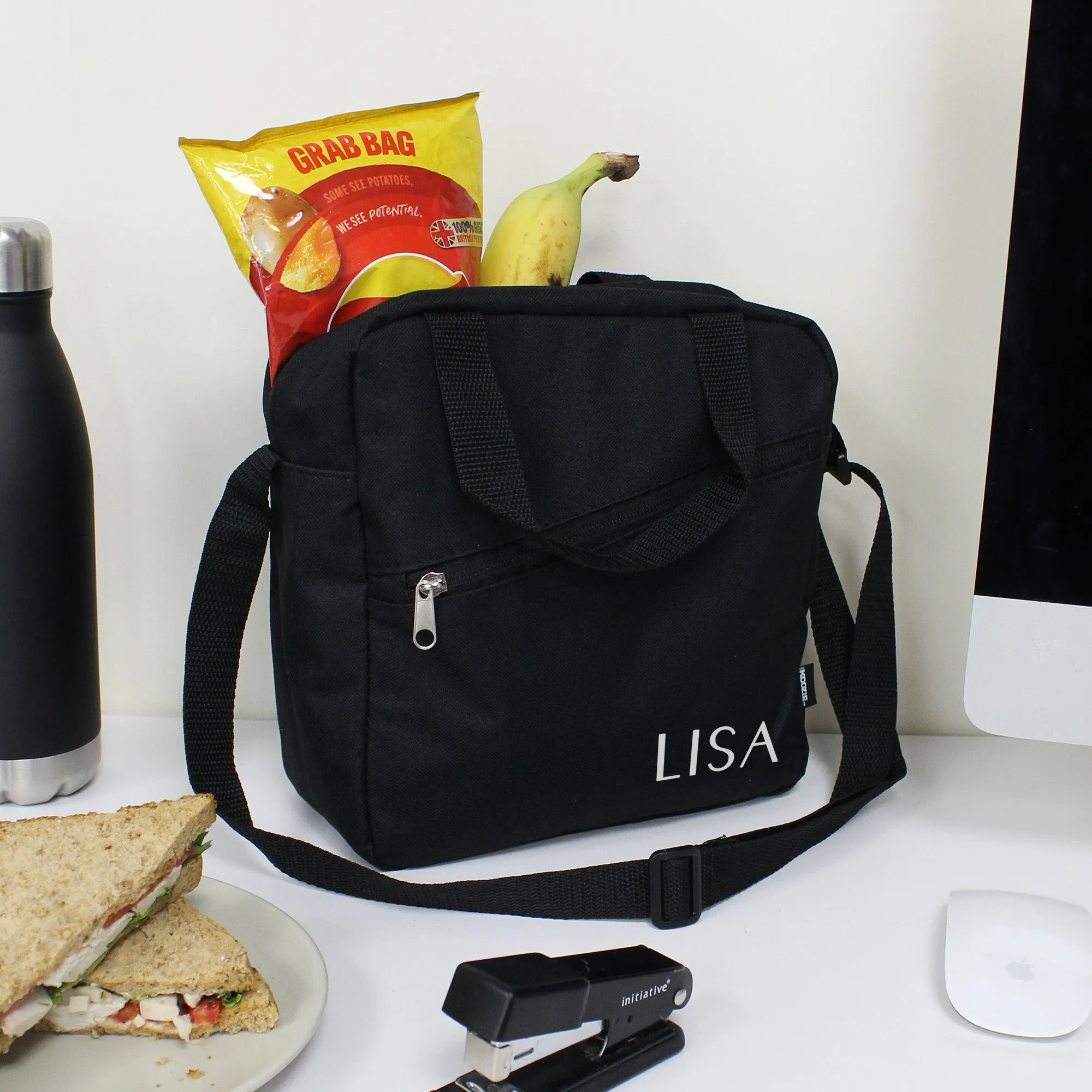 Personalised Insulated Black Lunch Cooler Bag with Any Name or Initials