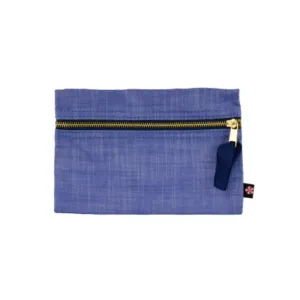 Personalized Chambray Blue Navy Flat Pouch