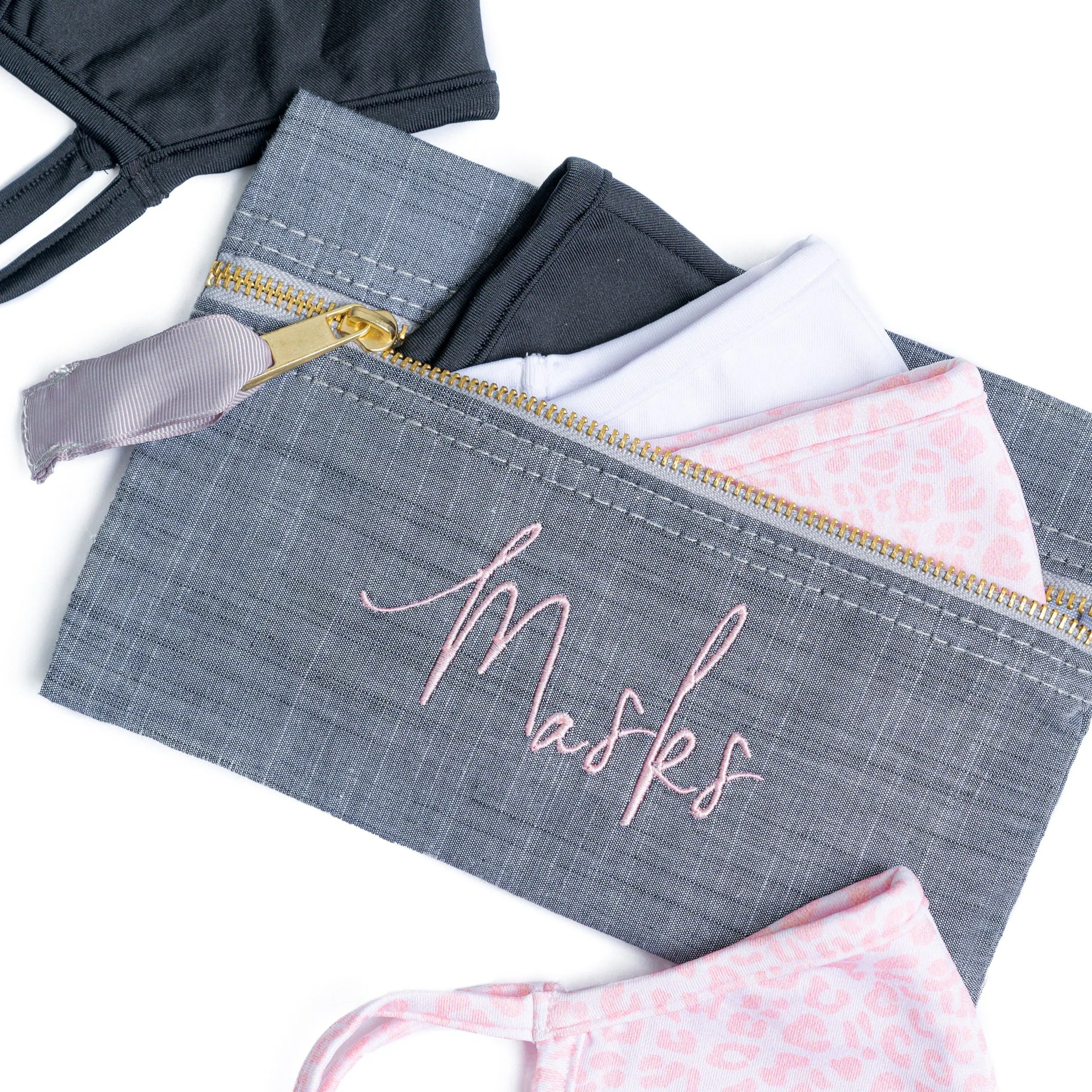 Personalized Chambray Grey Flat Pouch