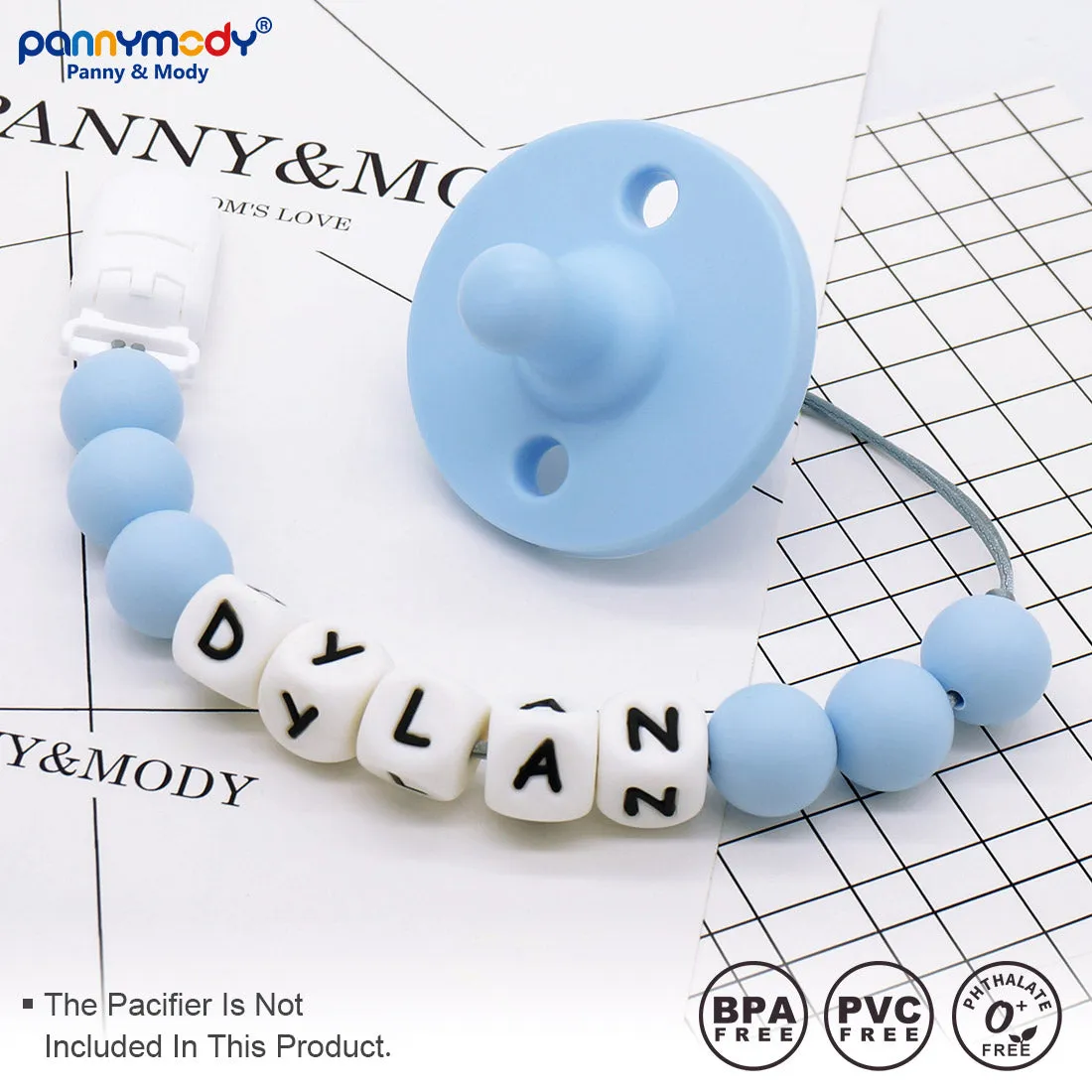 Personalized Pacifier Clip with Baby Name - Solid Color