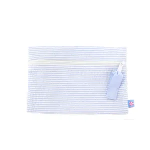 Personalized Seersucker Baby Blue Flat Pouch