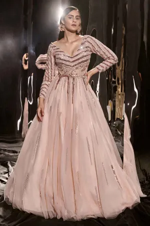 Pink Beads Embroidered Gown