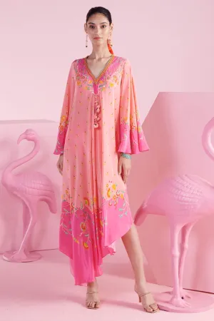 Pink Floral Asymmetrical Dress