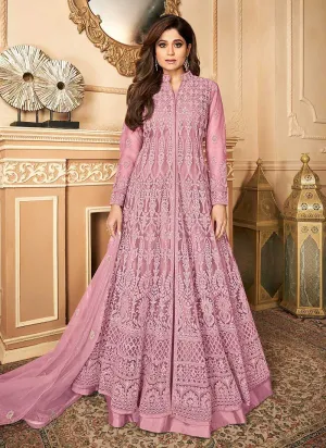 Pink Lucknowi Work Embroidered Anarkali style Lehenga