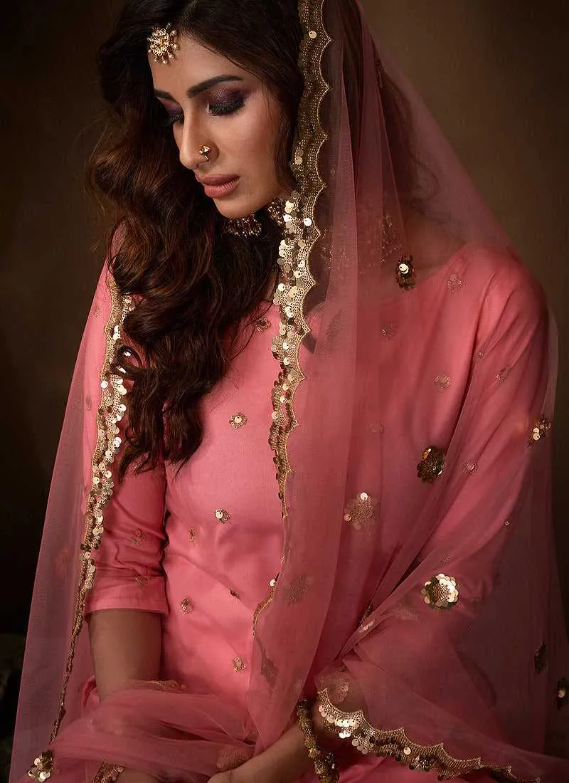 Pink Sequins Work Embroidered Gharara Style Suit