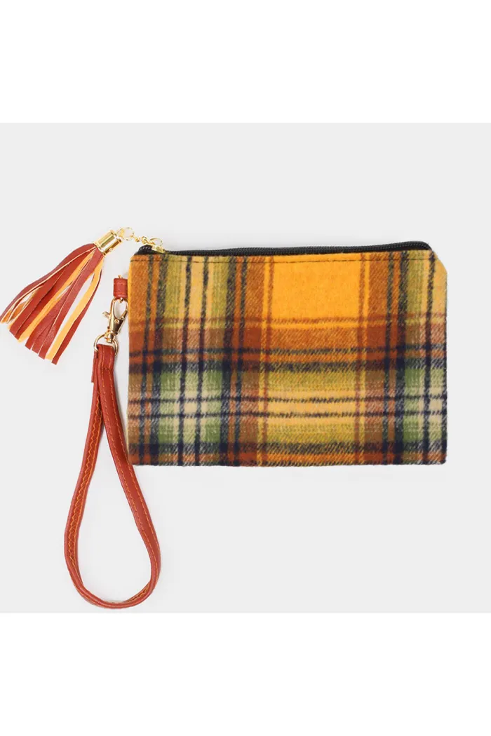 Plaid Tassel Wristlet
