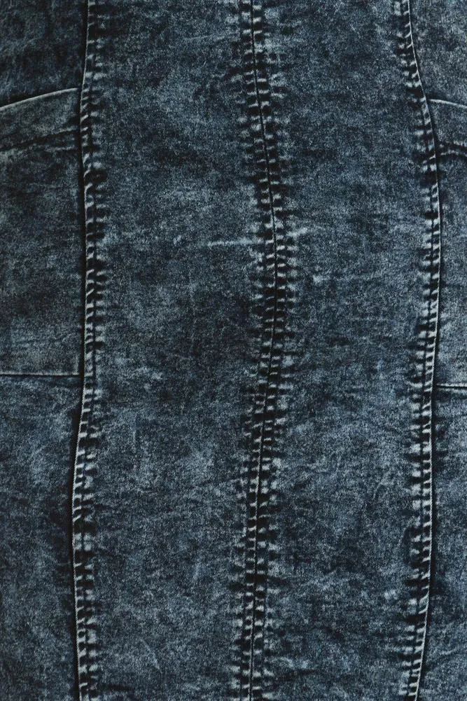 Plus Size Sexy Acid Wash Denim Mesh Dress