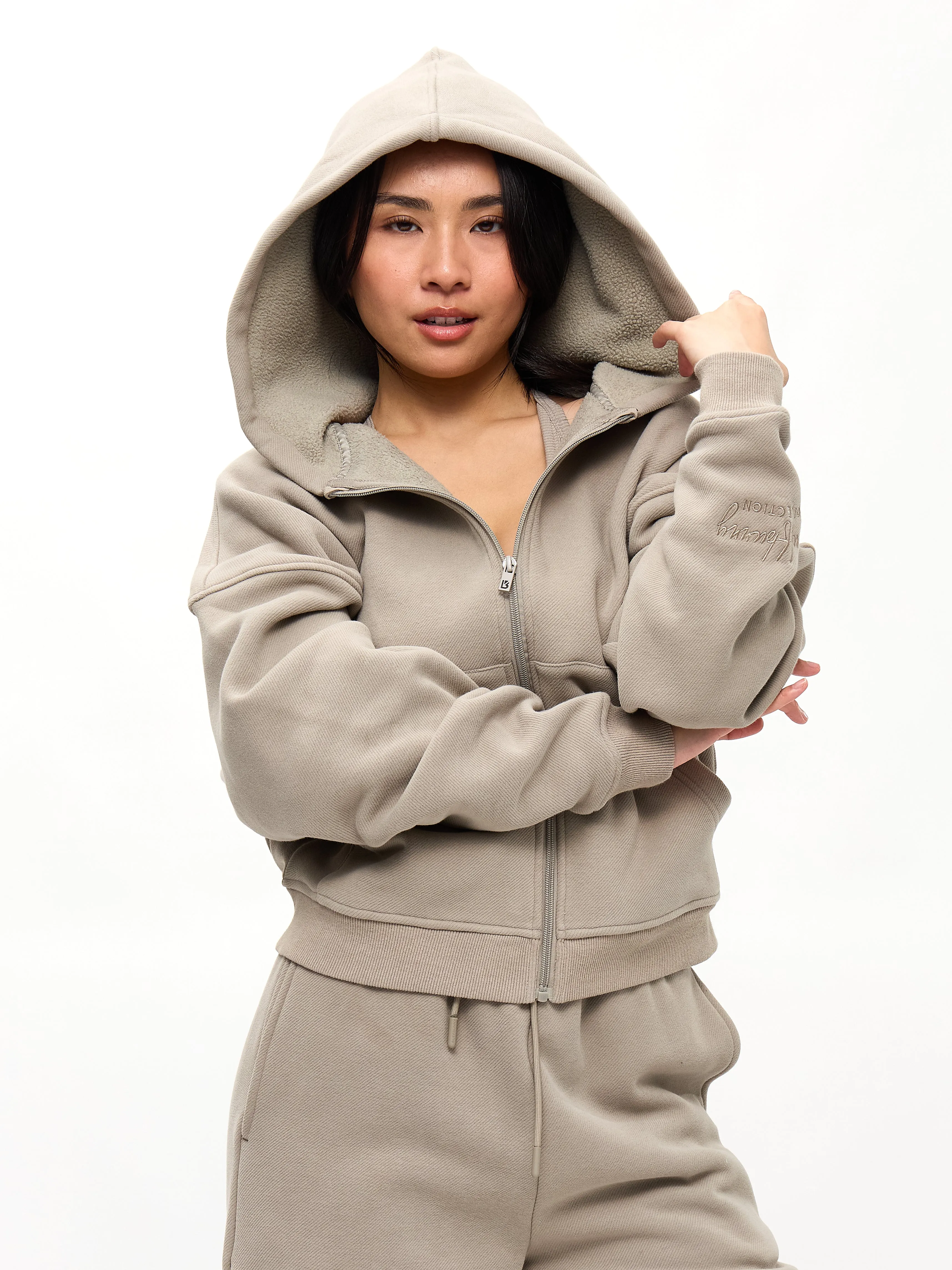 Plush Fleece Zip Hoodie - Neutral