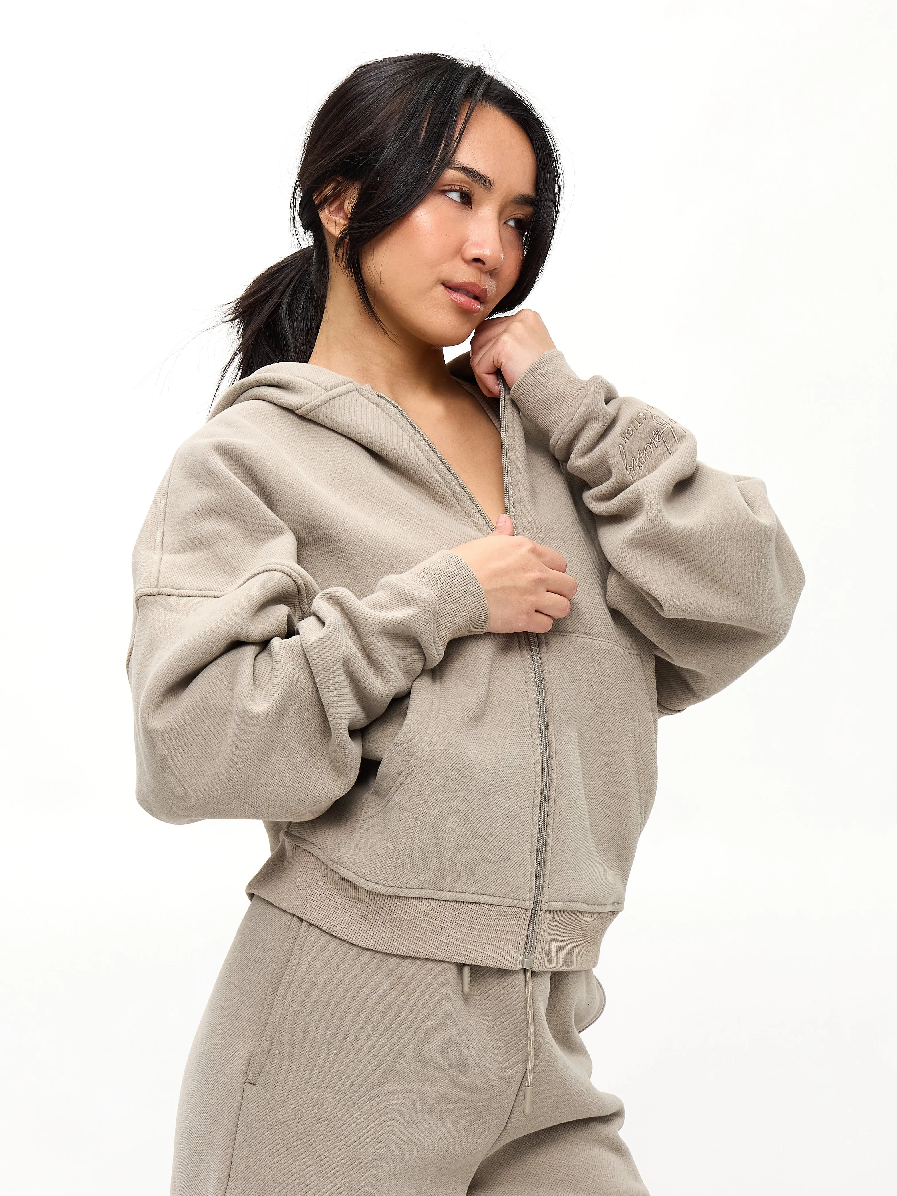 Plush Fleece Zip Hoodie - Neutral