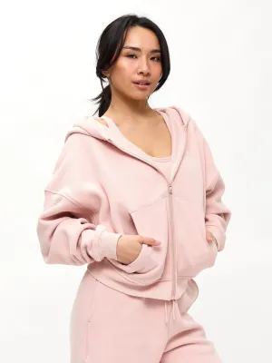 Plush Fleece Zip Hoodie - Strawberry Milk