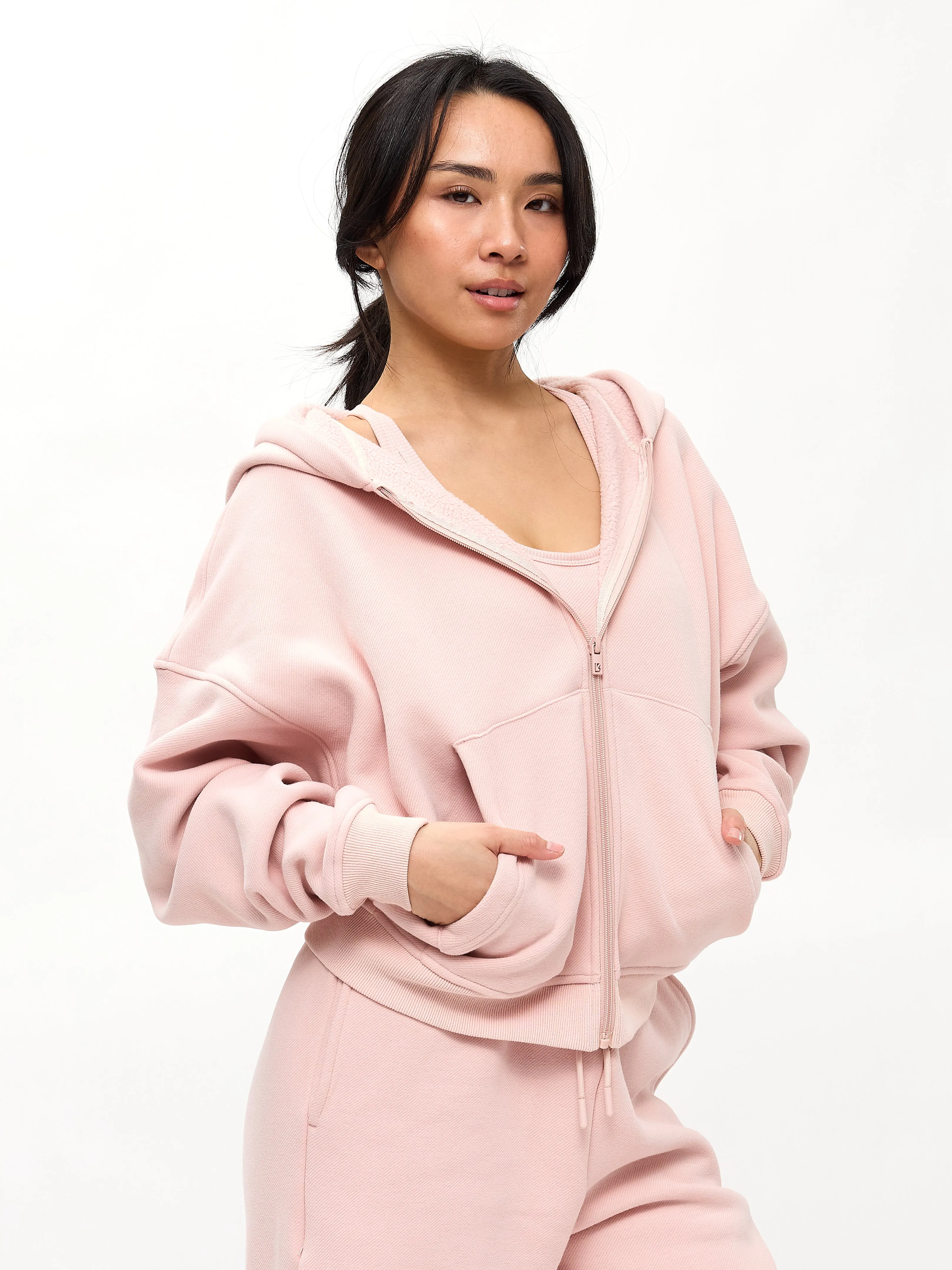 Plush Fleece Zip Hoodie - Strawberry Milk