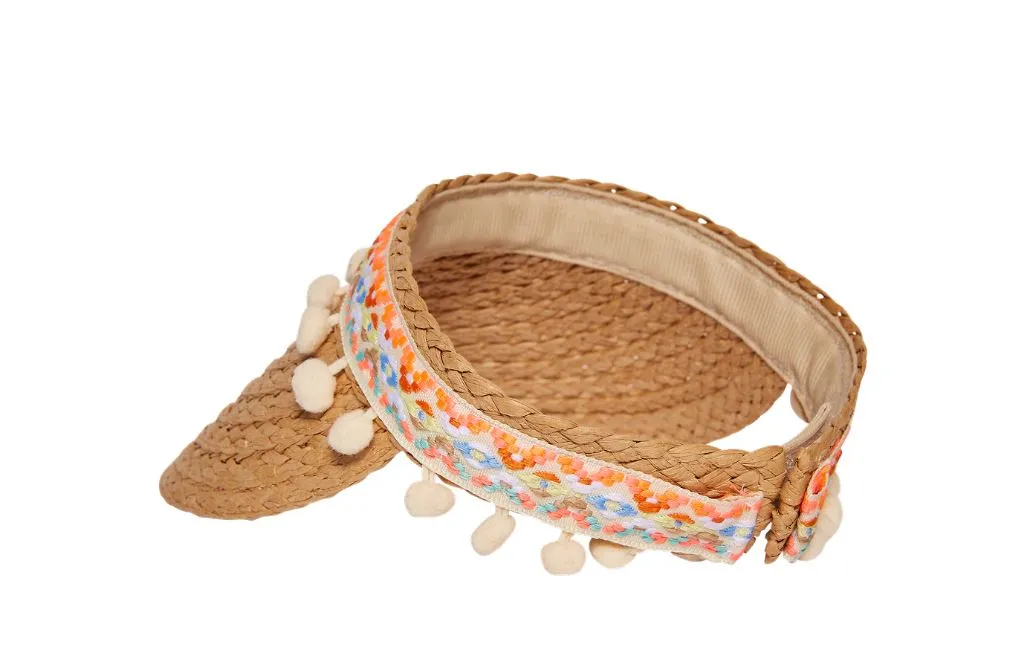 Pom Pom Straw Visor