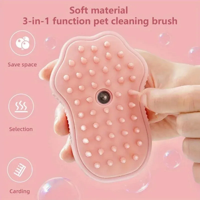 Premium 3-in-1 Steam Cat Brush - Gentle Self-Cleaning Massage Tool To Remove Tangles and Loose Hair, Ergonomic Design, Pink
