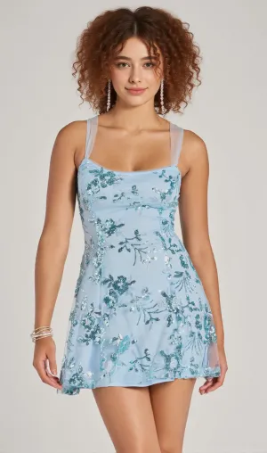 Pretty Elegance Tulle Lace-Up Floral Sequin Mini Dress