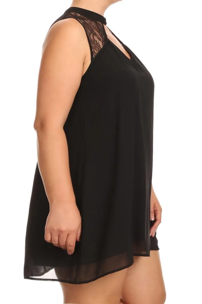 Pretty Lace Yokes Diamond Cut Out Frock Plus Size Dress