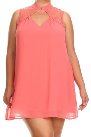 Pretty Lace Yokes Diamond Cut Out Frock Plus Size Dress