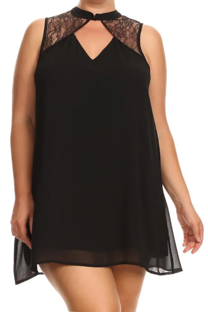 Pretty Lace Yokes Diamond Cut Out Frock Plus Size Dress