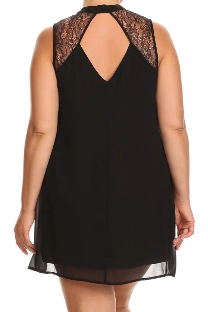 Pretty Lace Yokes Diamond Cut Out Frock Plus Size Dress