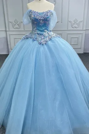 Princess Cap sleeve Ball Gown Sequins Square Collar Evening Party Dresses