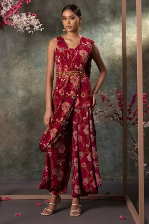 Printed Pink Indo-Western Set