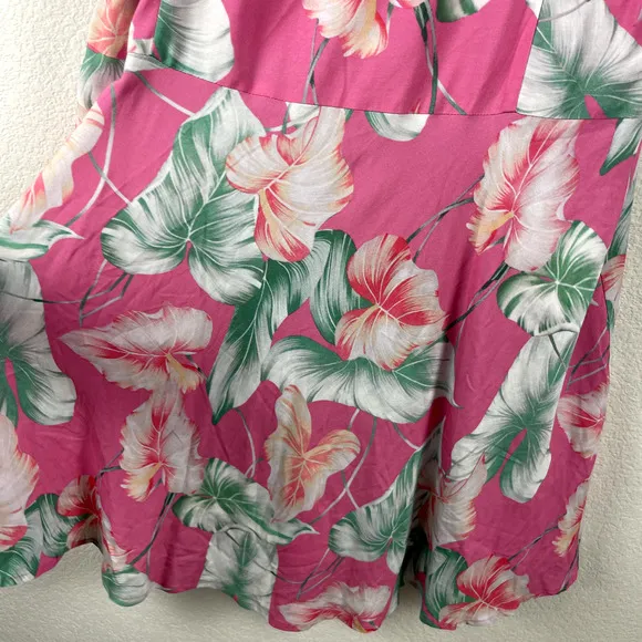 Privacy Please Celine Midi Dress Womens Large Pink Tropical Floral Hawaiian NWT