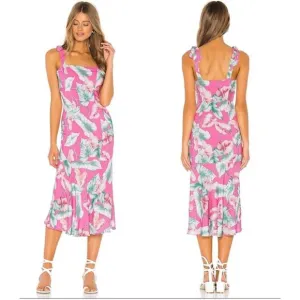 Privacy Please Celine Midi Dress Womens Large Pink Tropical Floral Hawaiian NWT