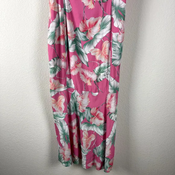 Privacy Please Celine Midi Dress Womens Large Pink Tropical Floral Hawaiian NWT